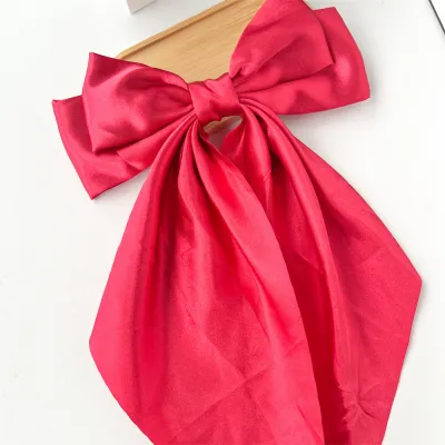 Women Fashion Bow Ribbon Solid Color Spring Clip Hairpin Accessories