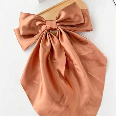 Women Fashion Bow Ribbon Solid Color Spring Clip Hairpin Accessories