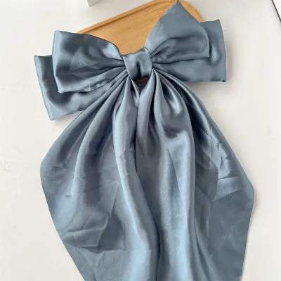 Women Fashion Bow Ribbon Solid Color Spring Clip Hairpin Accessories