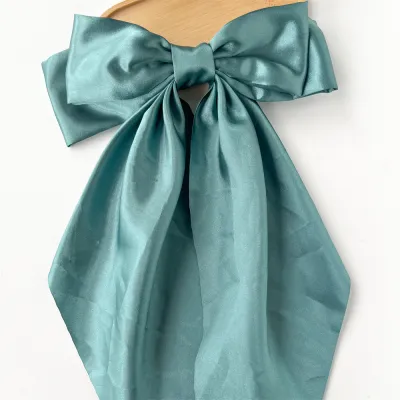 Women Fashion Bow Ribbon Solid Color Spring Clip Hairpin Accessories