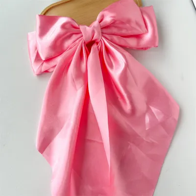 Women Fashion Bow Ribbon Solid Color Spring Clip Hairpin Accessories