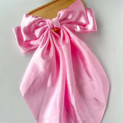 Women Fashion Bow Ribbon Solid Color Spring Clip Hairpin Accessories