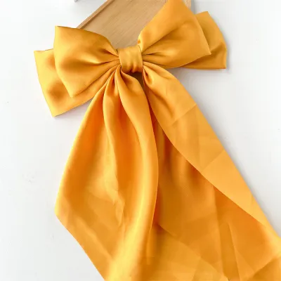 Women Fashion Bow Ribbon Solid Color Spring Clip Hairpin Accessories