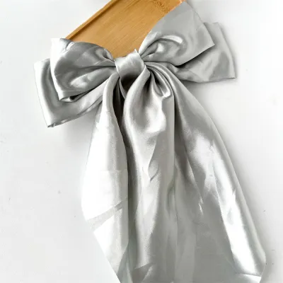 Women Fashion Bow Ribbon Solid Color Spring Clip Hairpin Accessories