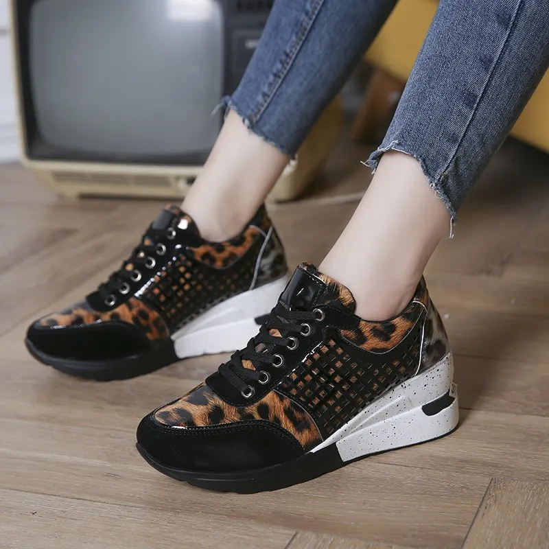 Women Plus Size Casual Lace Up Thick Soled Sneakers Internal Heightening