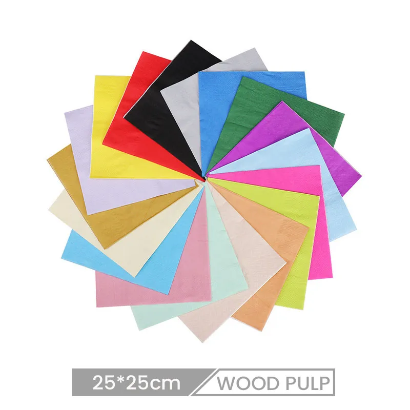 25*25cm Double-Layer Multicolor Square Napkin Hotel Paper Towel Original Wood Pulp Logo Custom
