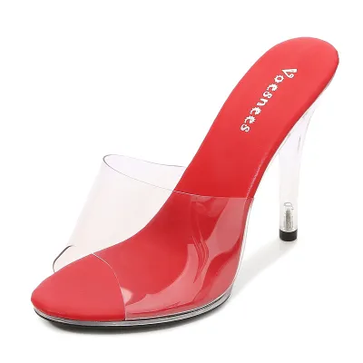Women Fashion Sexy Transparent Peep-Toe High Heels Slippers Patent Leather Shoes
