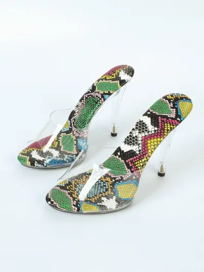 Women Fashion Sexy Transparent Peep-Toe High Heels Slippers Patent Leather Shoes