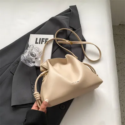 Women Fashion Simple Solid Color Drawstring Bucket Shoulder Bag