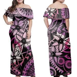 Women Casual Loose Printed Off-Shoulder Maxi Dress