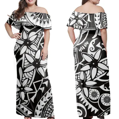 Women Casual Loose Printed Off-Shoulder Maxi Dress