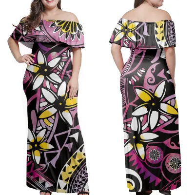 Women Casual Loose Printed Off-Shoulder Maxi Dress