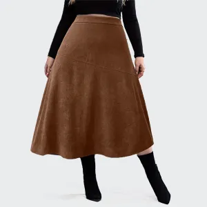 Women Casual Corduroy Thick High Waist A-Line Skirt Plus Size