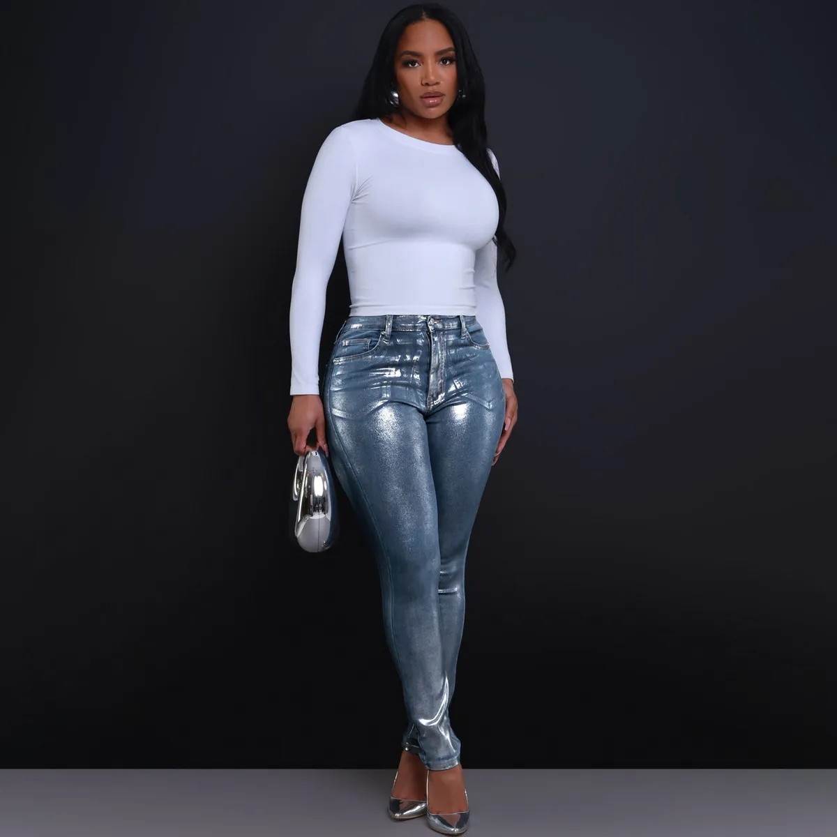 Women Fashion Sexy Bronzing Tight Stretch Jeans