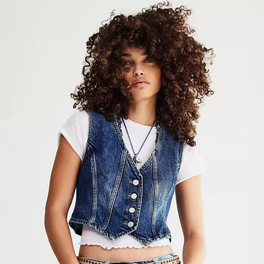 Women's Casual Adjustable Single Breasted Denim Vest Cardigan