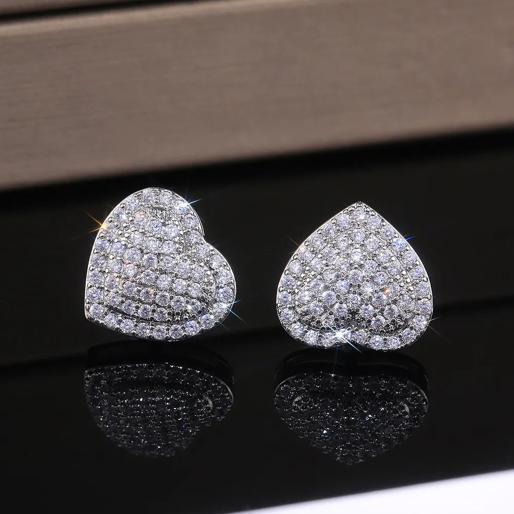 Women Fashion Heart-Shaped Zircon Rhinestone Copper Earrings