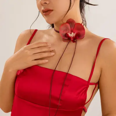 Women's Creative Phalaenopsis Flower Earrings and Necklace Set