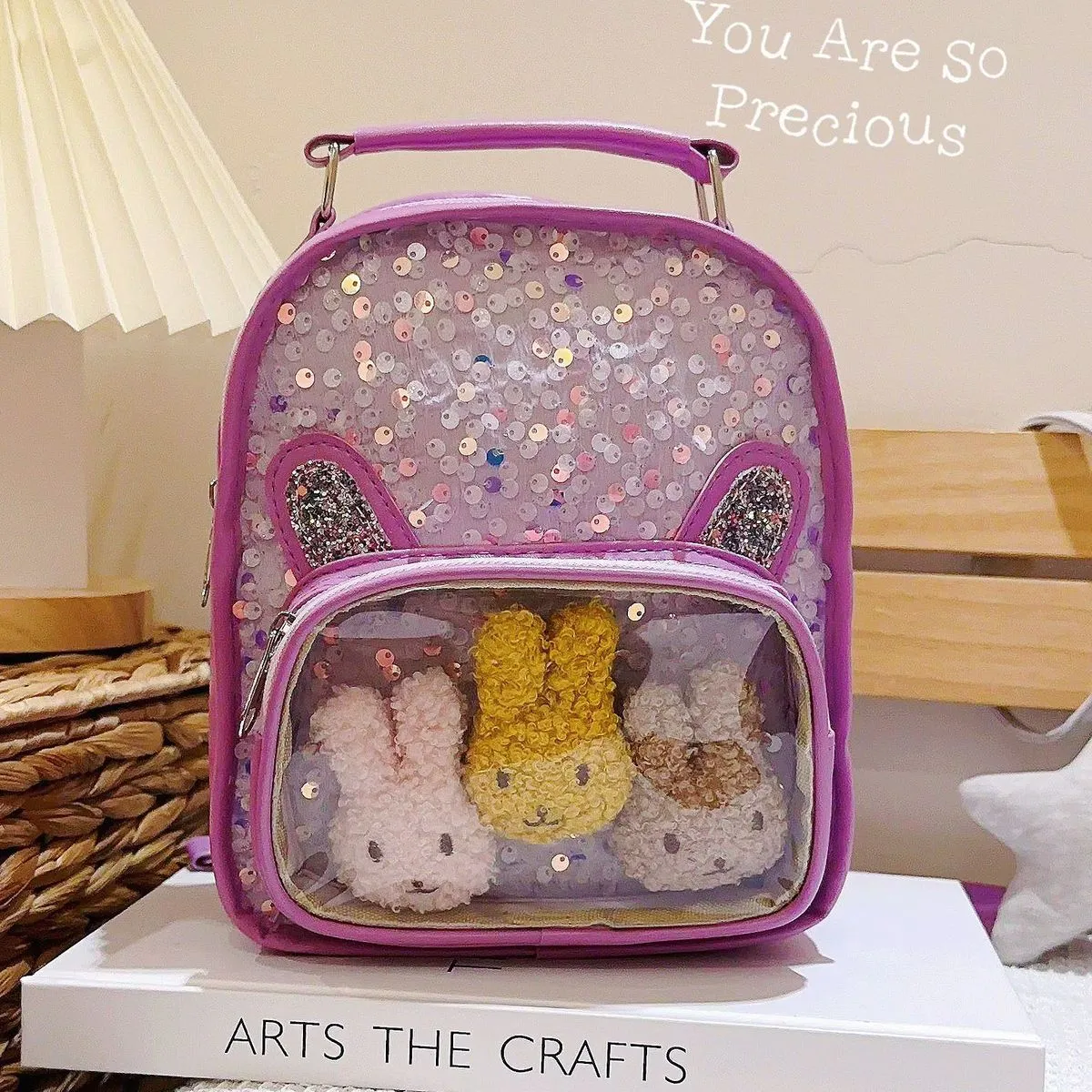 Children Cute Cartoon Rabbits Sequin Backpack Kindergarten Schoolbag for Girls