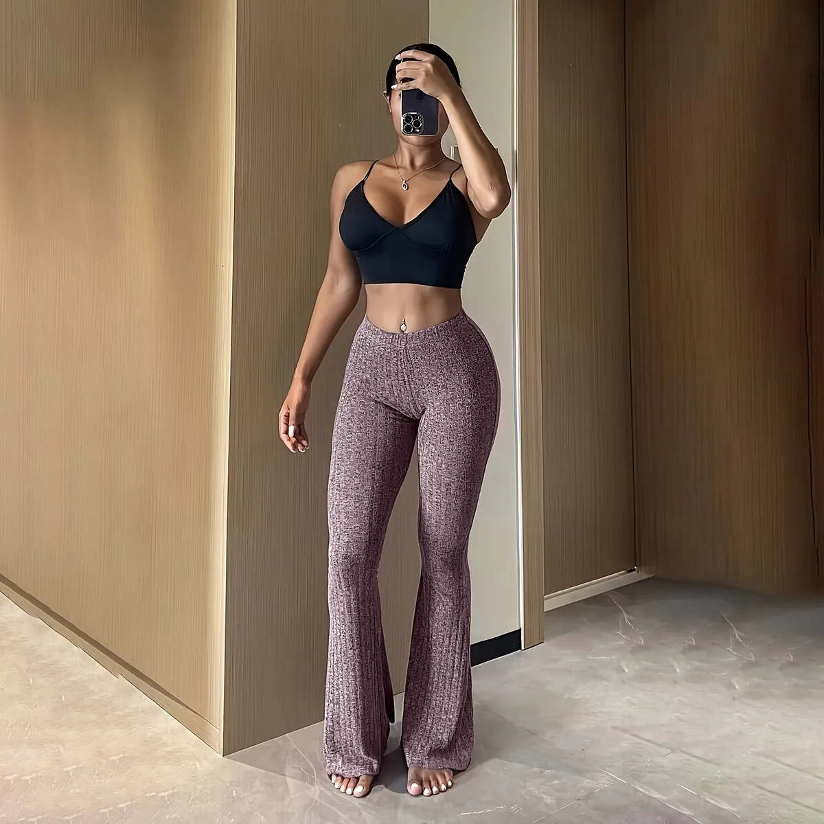 Women Sexy Solid Color Tight Stretch Fitness Pants High Waist Micro-Type