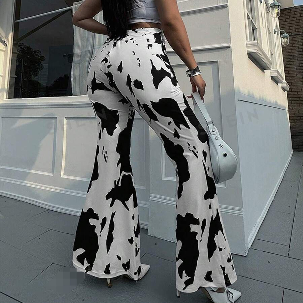 Wholesale Women Fashion Casual Cow Printed High Waist Bell Wholesale Women Fashion Casual Cow Printed High Waist Bell