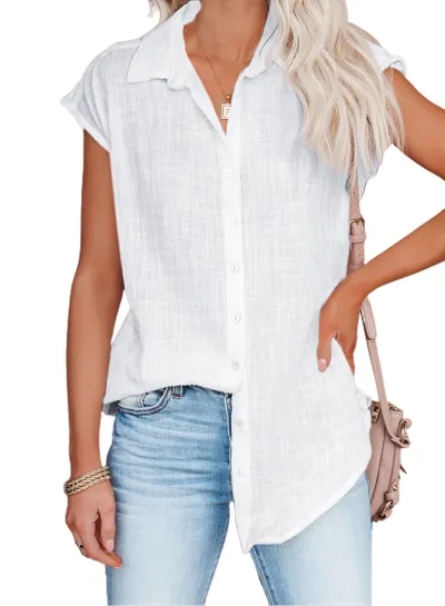 Women Casual Loose Fit Solid Color Single-Breasted Lapel Sleeveless Blouse