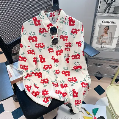 Women Casual Vacation Floral Printed Short Sleeve Lapel Blouse