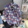 Blue Background White Flower Short Sleeve