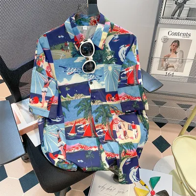 Women Casual Vacation Floral Printed Short Sleeve Lapel Blouse