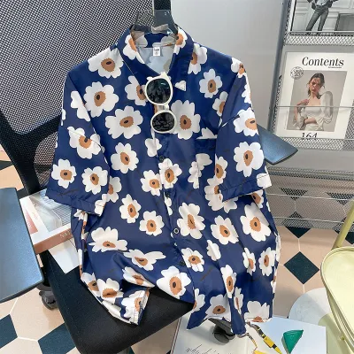Women Casual Vacation Floral Printed Short Sleeve Lapel Blouse