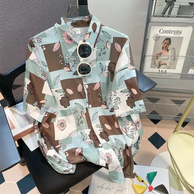 Women Casual Vacation Floral Printed Short Sleeve Lapel Blouse