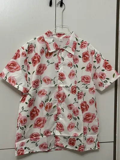 Women Casual Vacation Floral Printed Short Sleeve Lapel Blouse