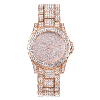 Women Fashion Rhinestone Steel Band Alloy Tricolor Quartz Watch