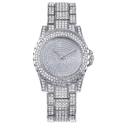 Women Fashion Rhinestone Steel Band Alloy Tricolor Quartz Watch