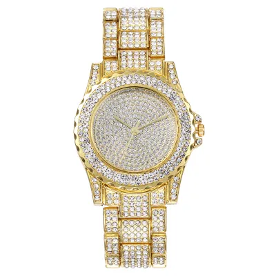 Women Fashion Rhinestone Steel Band Alloy Tricolor Quartz Watch