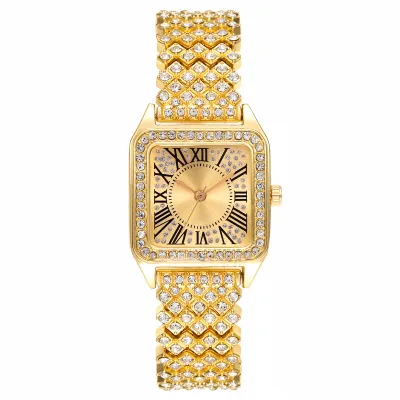 Women Fashion Rhinestone Roman Square Quartz Watch