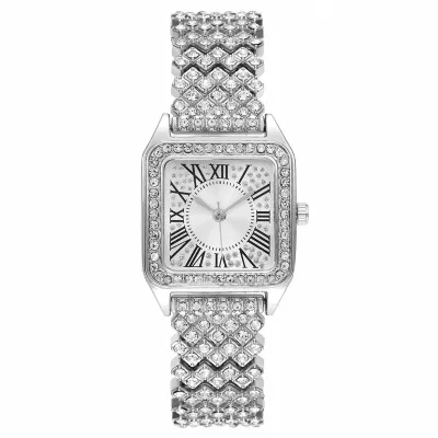 Women Fashion Rhinestone Roman Square Quartz Watch