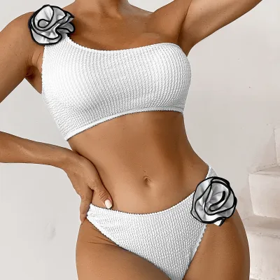Women Sexy Single Shoulder Floral Bikini Swimsuit