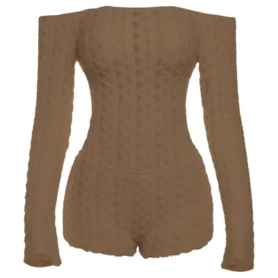 Women Fashion Sexy One-Shoulder Long-Sleeved Backless Slim-Fit Rompers
