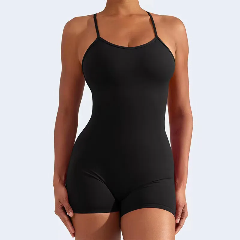 Women Fashion Sexy Tight Cross Backless Camisole Yoga Rompers