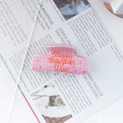 Valentine'S Day Fashion Red Love Plaid Letters Hair Claws Women'S Natural Fresh Sweet Pvc Clips