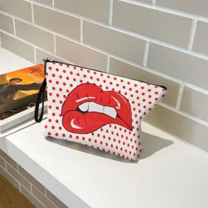 Valentine's Day Lips Wave Stripe Multifunctional Makeup Storage Bag Polyester