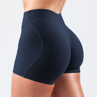 Women High Waist Yoga Leggings - Solid Color Nylon Shorts