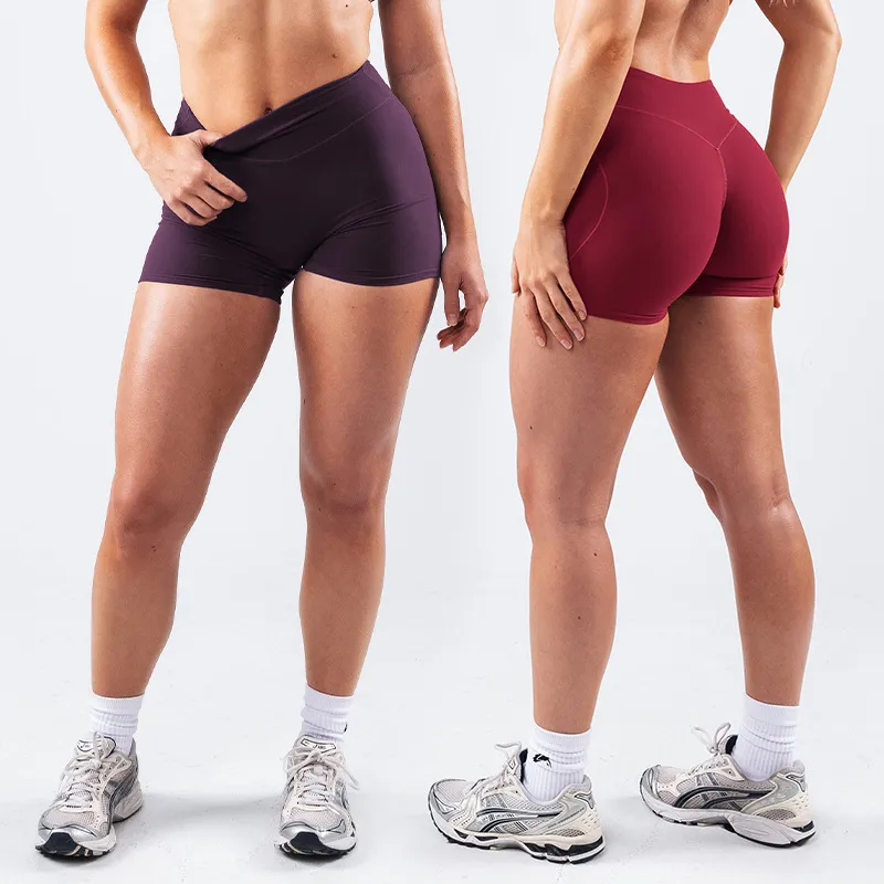 Women High Waist Yoga Leggings - Solid Color Nylon Shorts