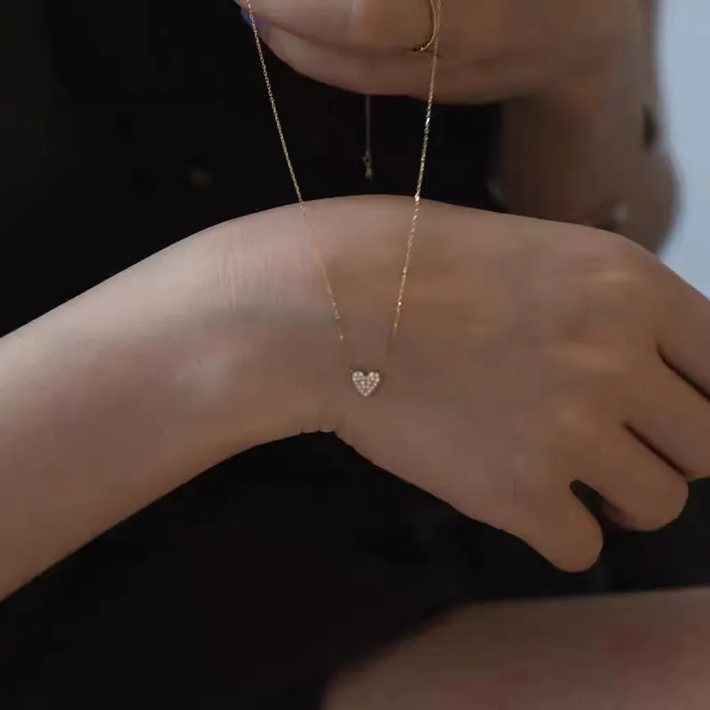 Women Simple Heart-Shaped Diamond Sterling Silver Necklace Light Luxury Fashion Commuter