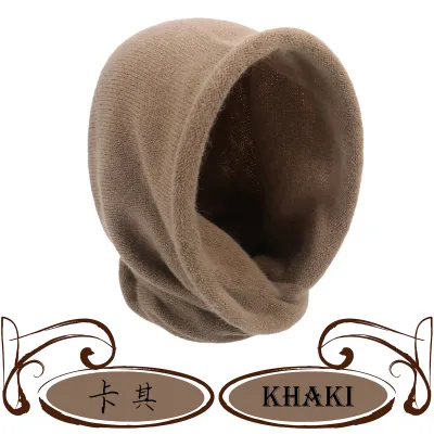 Autumn Winter Women Solid Color Cashmere Knitted One-Piece Wool Beanie Hat