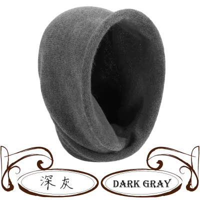 Autumn Winter Women Solid Color Cashmere Knitted One-Piece Wool Beanie Hat