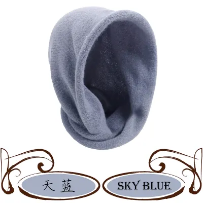 Autumn Winter Women Solid Color Cashmere Knitted One-Piece Wool Beanie Hat