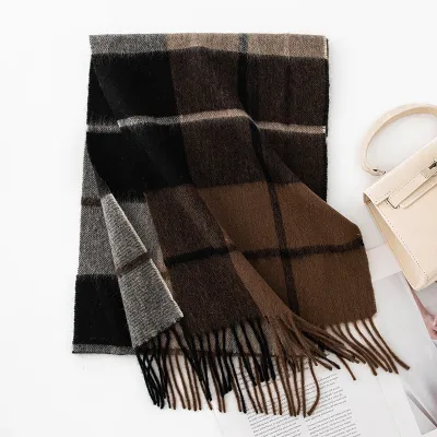 Autumn Winter Women Thick Plaid Stitching Warm Tassel Scarf