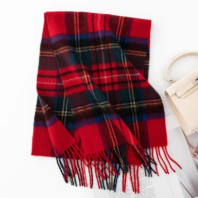 Autumn Winter Women Thick Plaid Stitching Warm Tassel Scarf