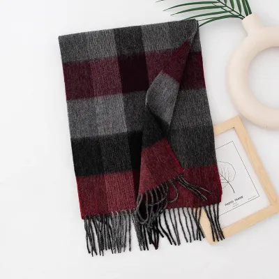 Autumn Winter Women Thick Plaid Stitching Warm Tassel Scarf